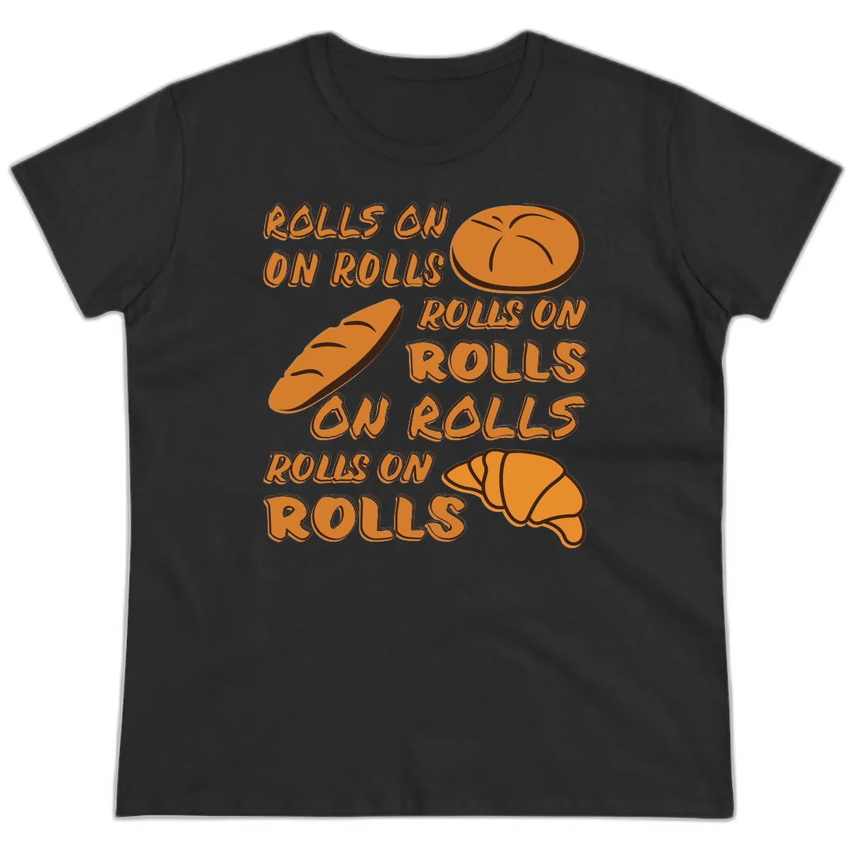 Rolls On Rolls Typography Ladies Tee in Black