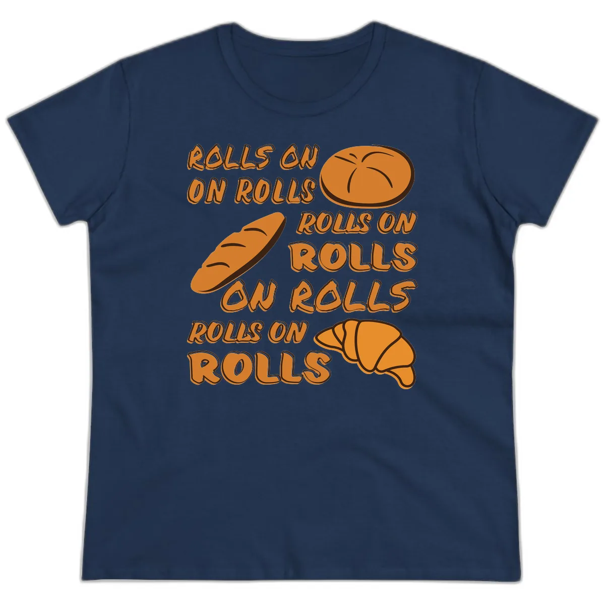 Rolls On Rolls Typography Ladies Tee in Navy