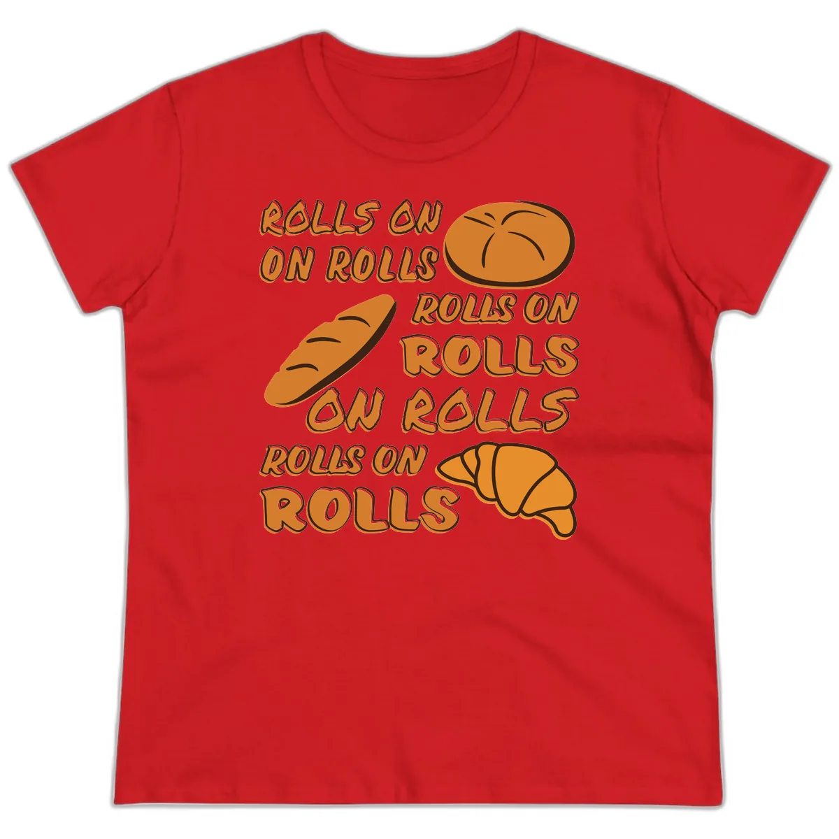 Rolls On Rolls Typography Ladies Tee in Red