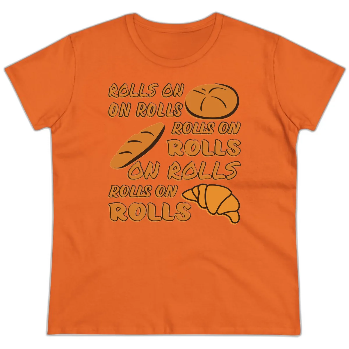 Rolls On Rolls Typography Ladies Tee in Orange