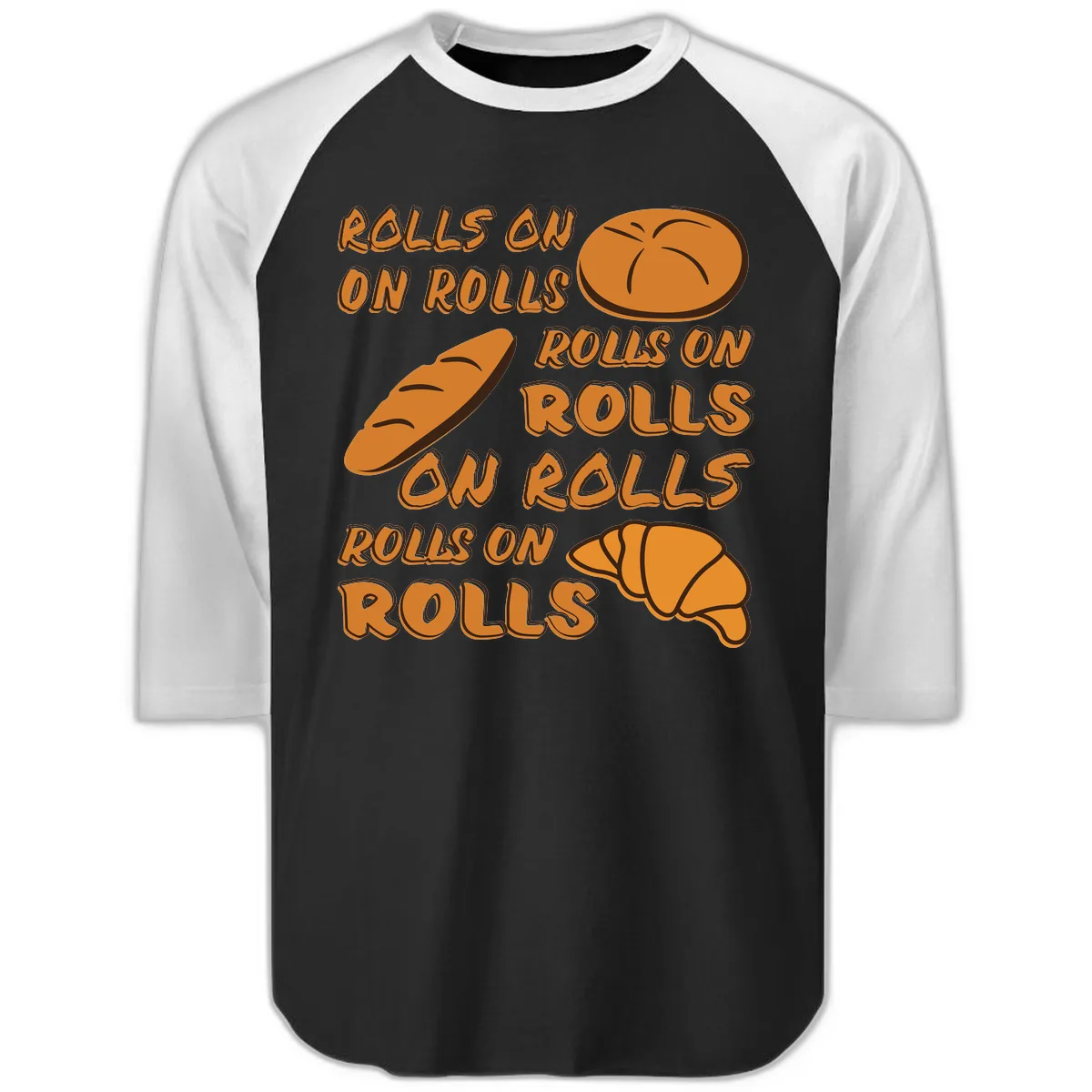 Rolls On Rolls Typography Raglan 3/4 in Black White