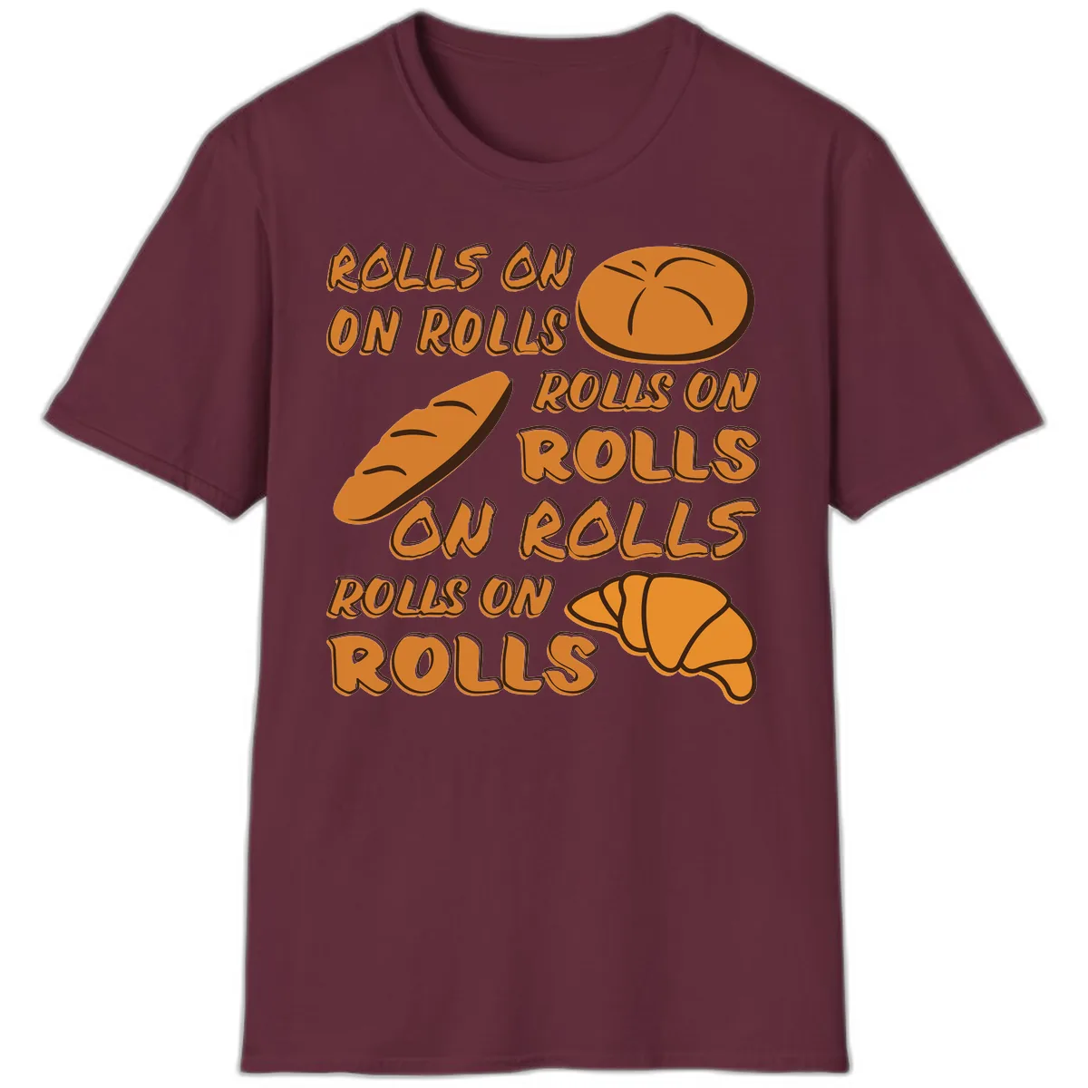 Rolls On Rolls Typography T-Shirt in Maroon