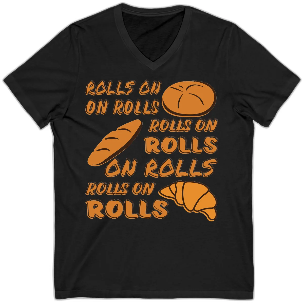 Rolls On Rolls Typography V-Neck in Black
