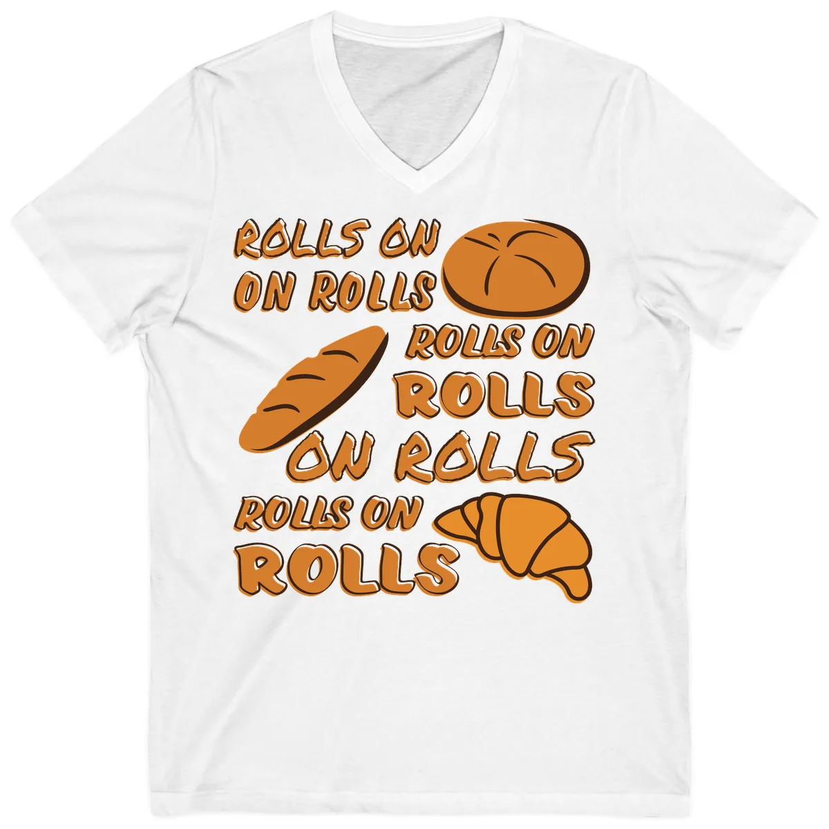 Rolls On Rolls Typography V-Neck in White