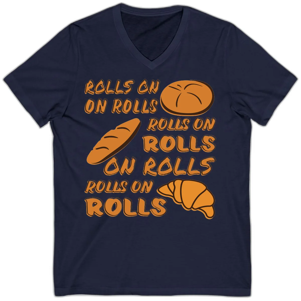 Rolls On Rolls Typography V-Neck in Navy