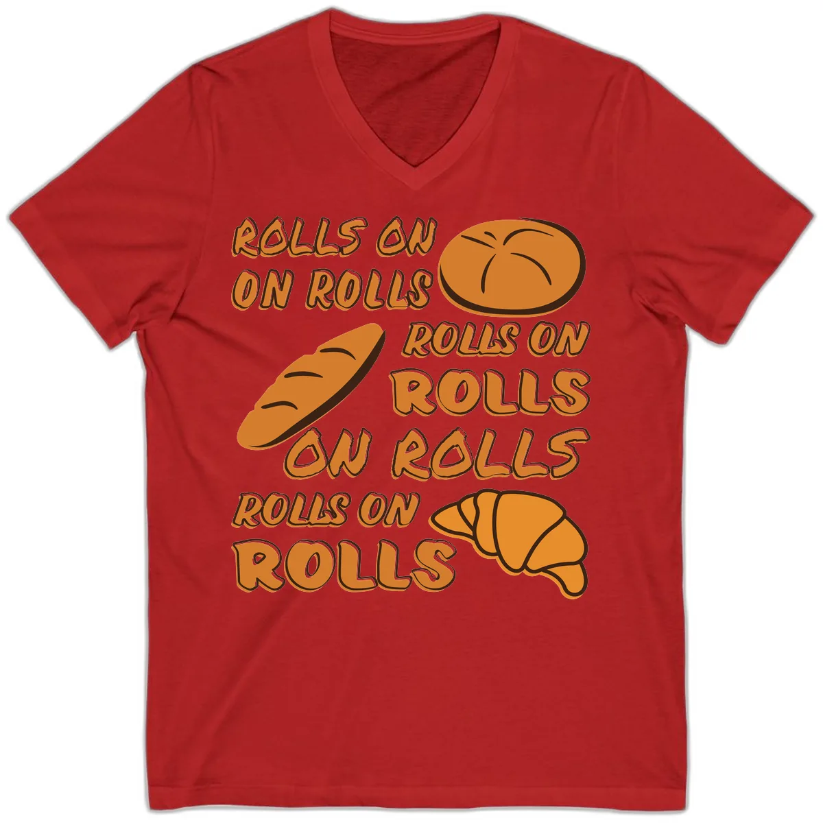 Rolls On Rolls Typography V-Neck in Red