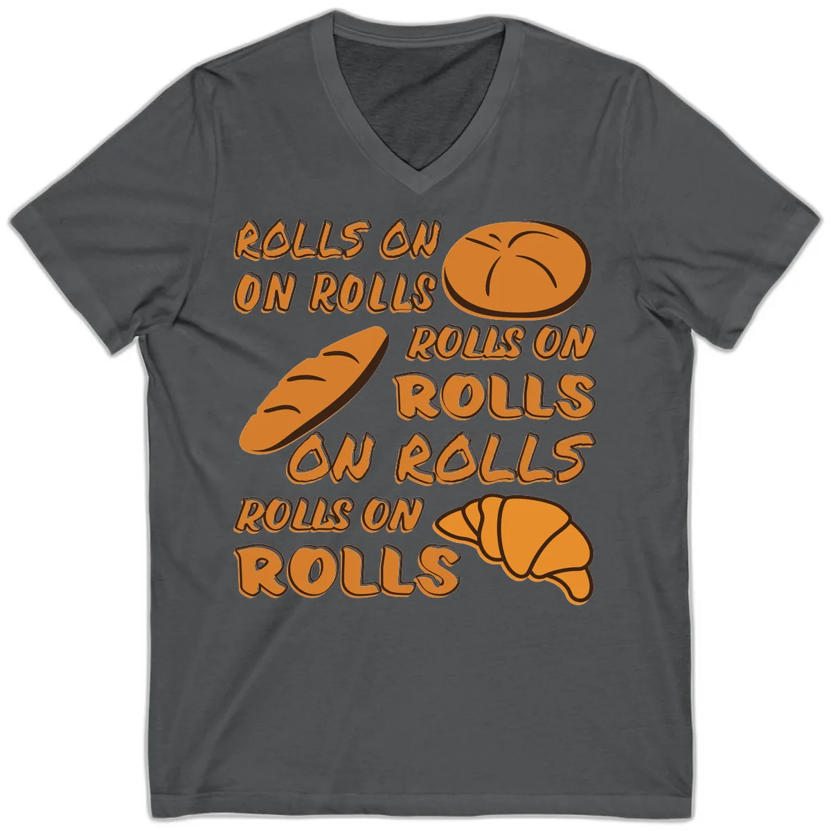Rolls On Rolls Typography V-Neck in Asphalt