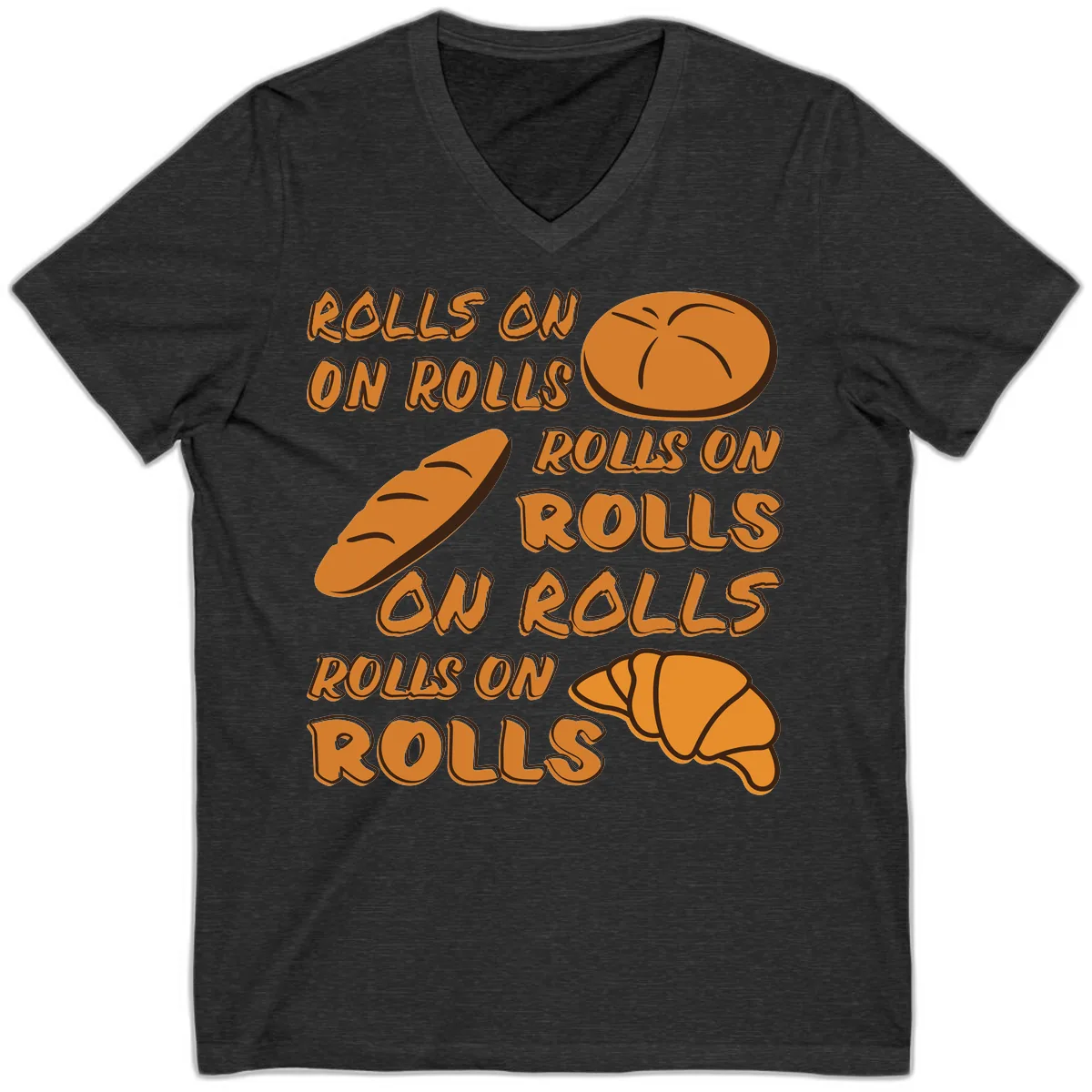 Rolls On Rolls Typography V-Neck in Dark Grey Heather