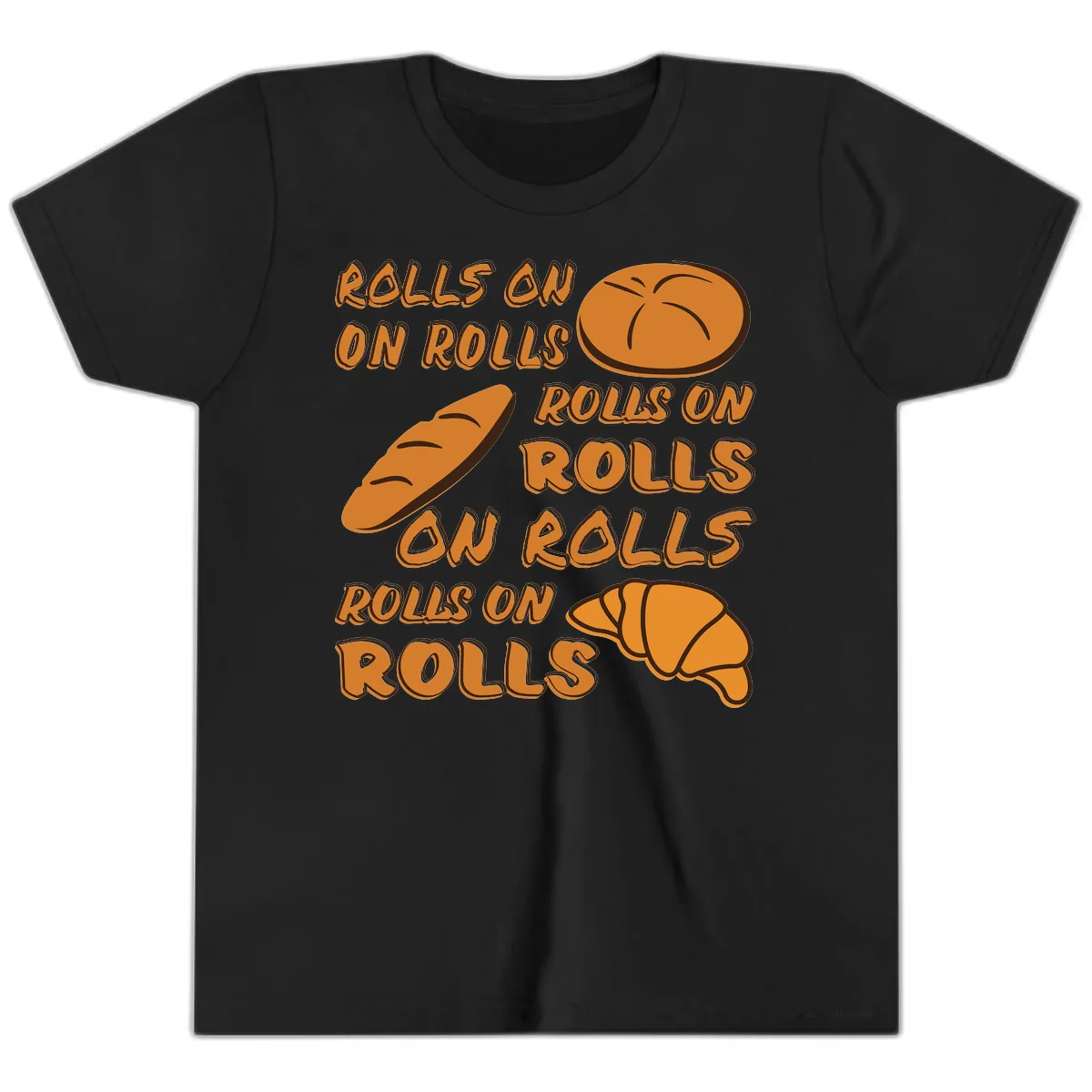 Rolls On Rolls Typography Youth T-Shirt in Black