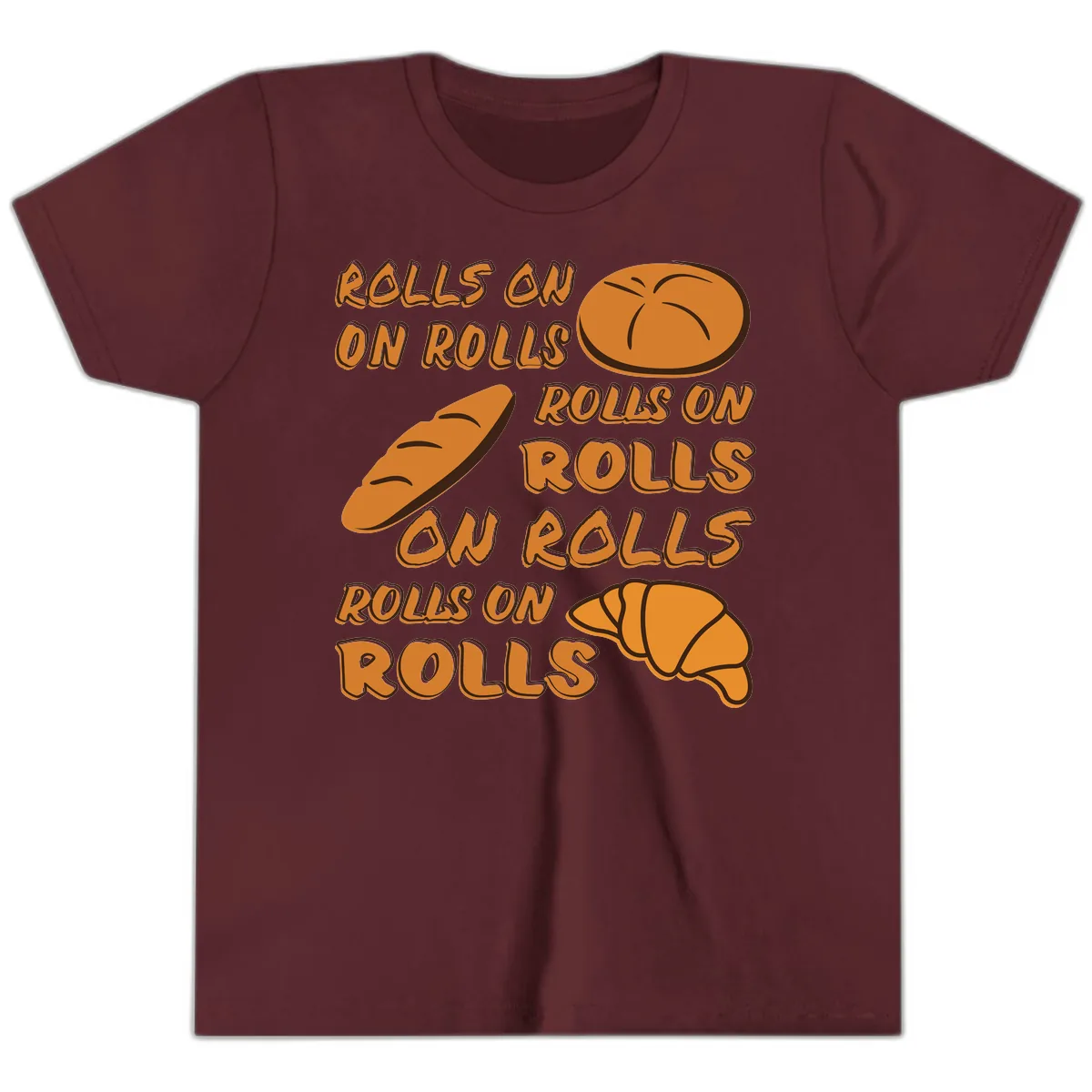 Rolls On Rolls Typography Youth T-Shirt in Maroon