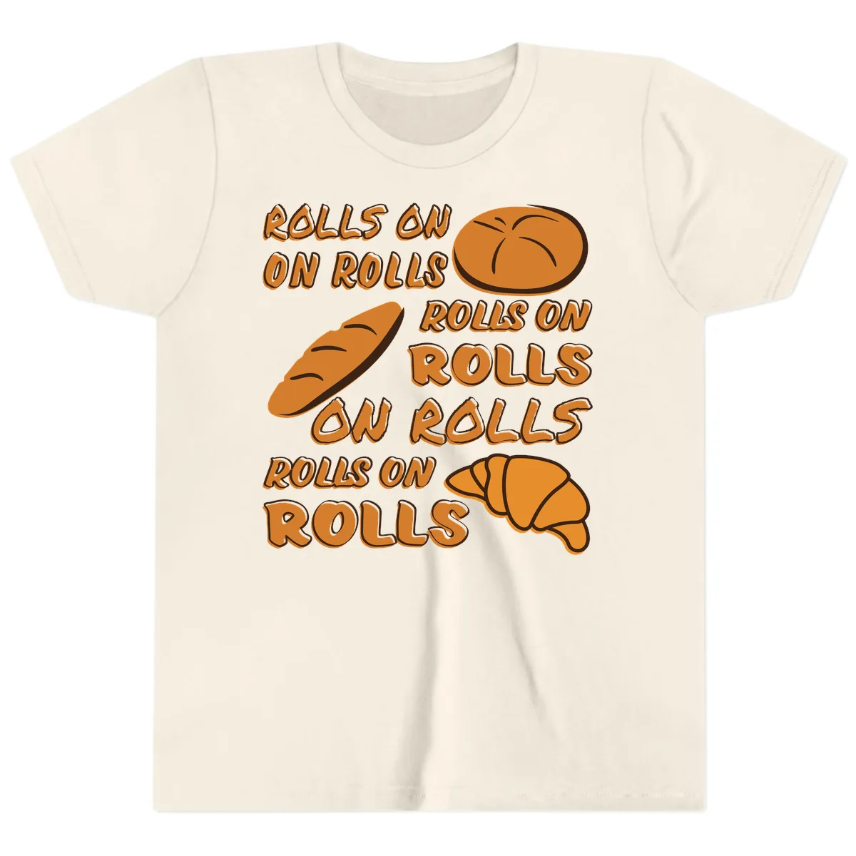 Rolls On Rolls Typography Youth T-Shirt in Natural