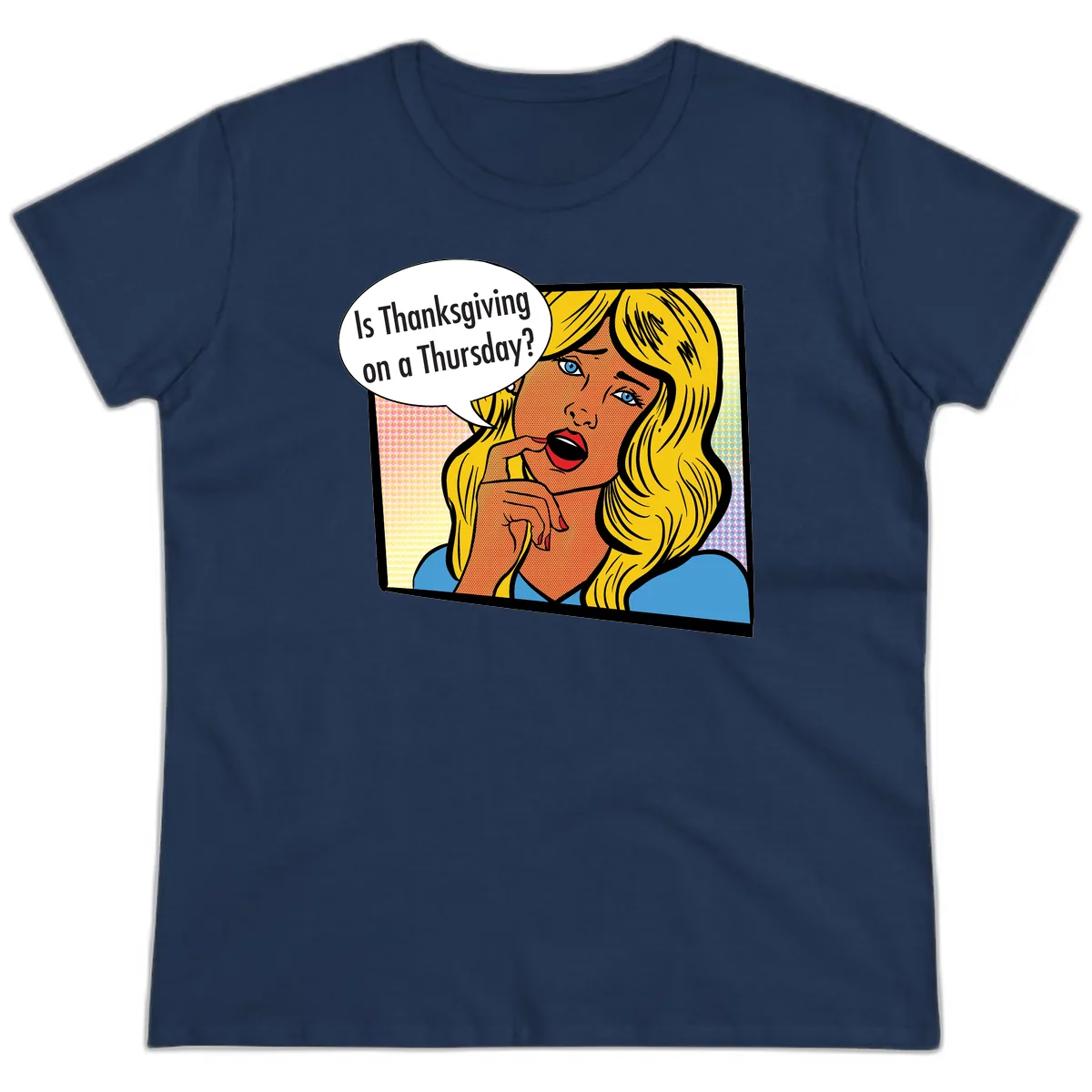 Thanksgiving Day Question Ladies Tee in Navy