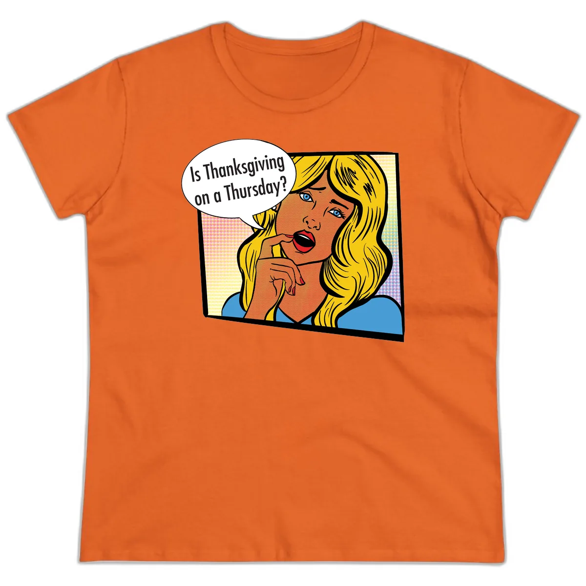 Thanksgiving Day Question Ladies Tee in Orange