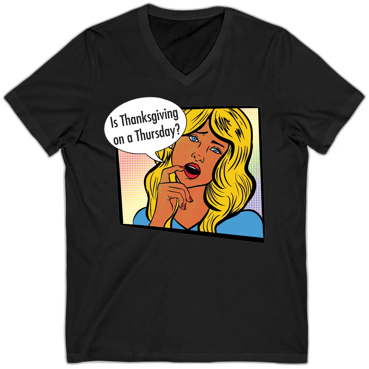 Thanksgiving Day Question V-Neck in Black
