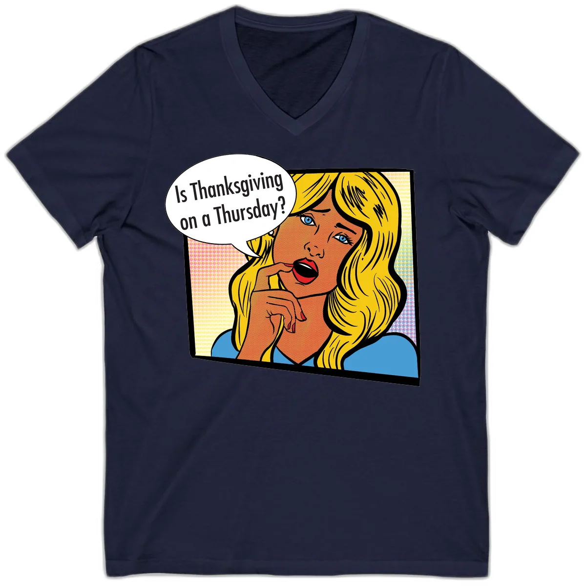 Thanksgiving Day Question V-Neck in Navy