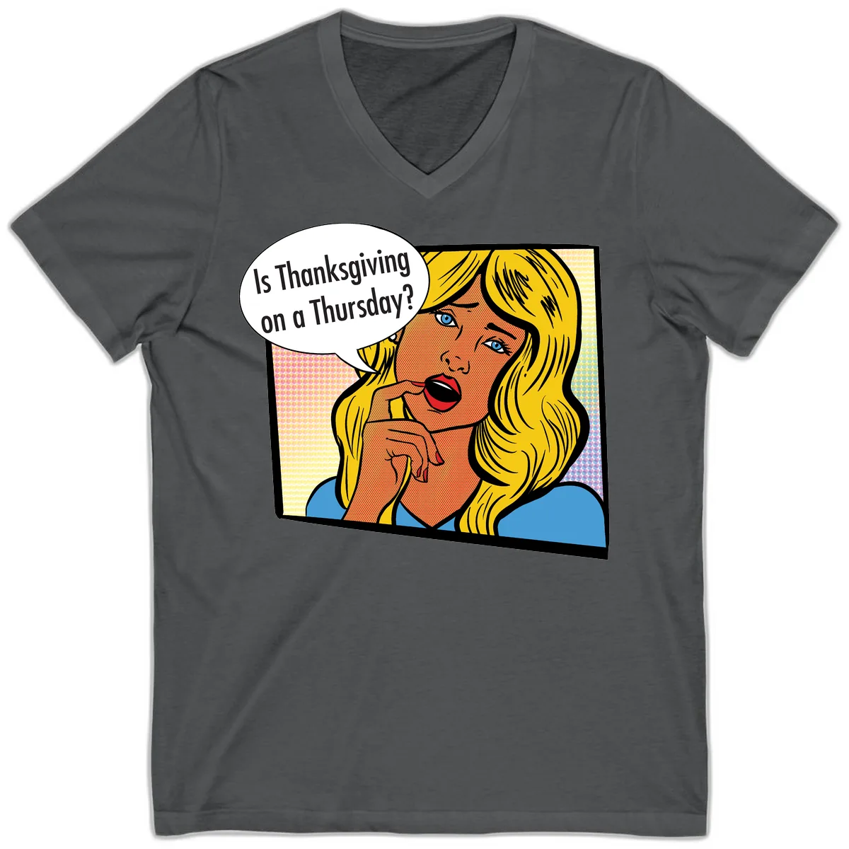 Thanksgiving Day Question V-Neck in Asphalt