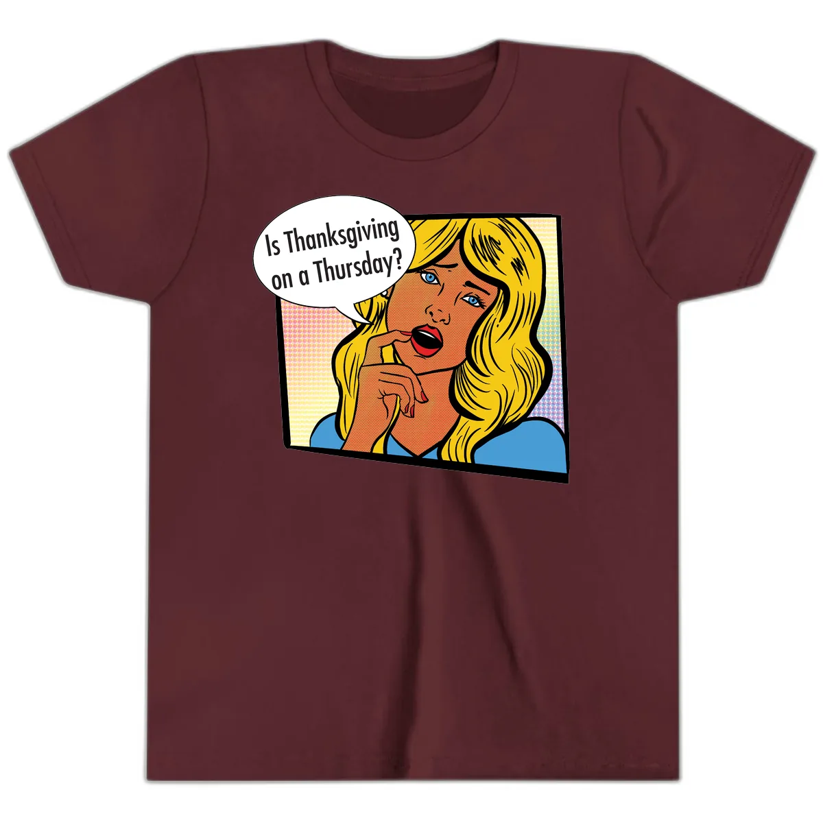 Thanksgiving Day Question Youth T-Shirt in Maroon