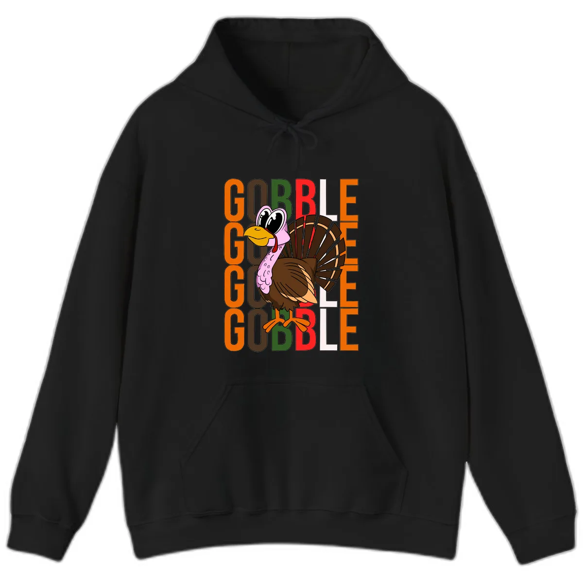 Gobble Turkey Thanksgiving Design Hoodie in Black