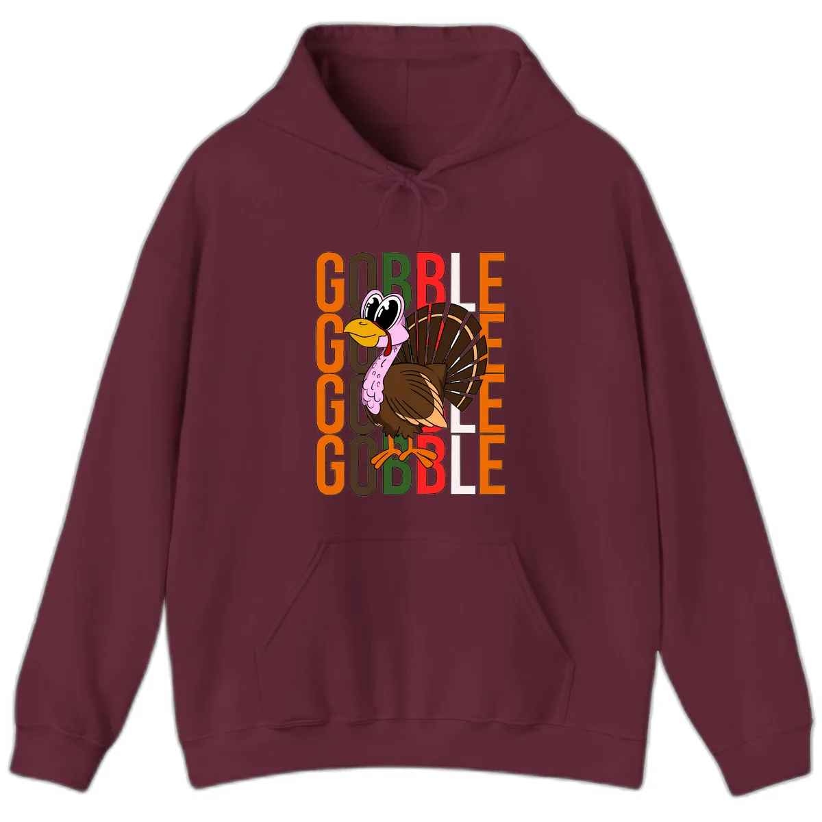 Gobble Turkey Thanksgiving Design Hoodie in Maroon