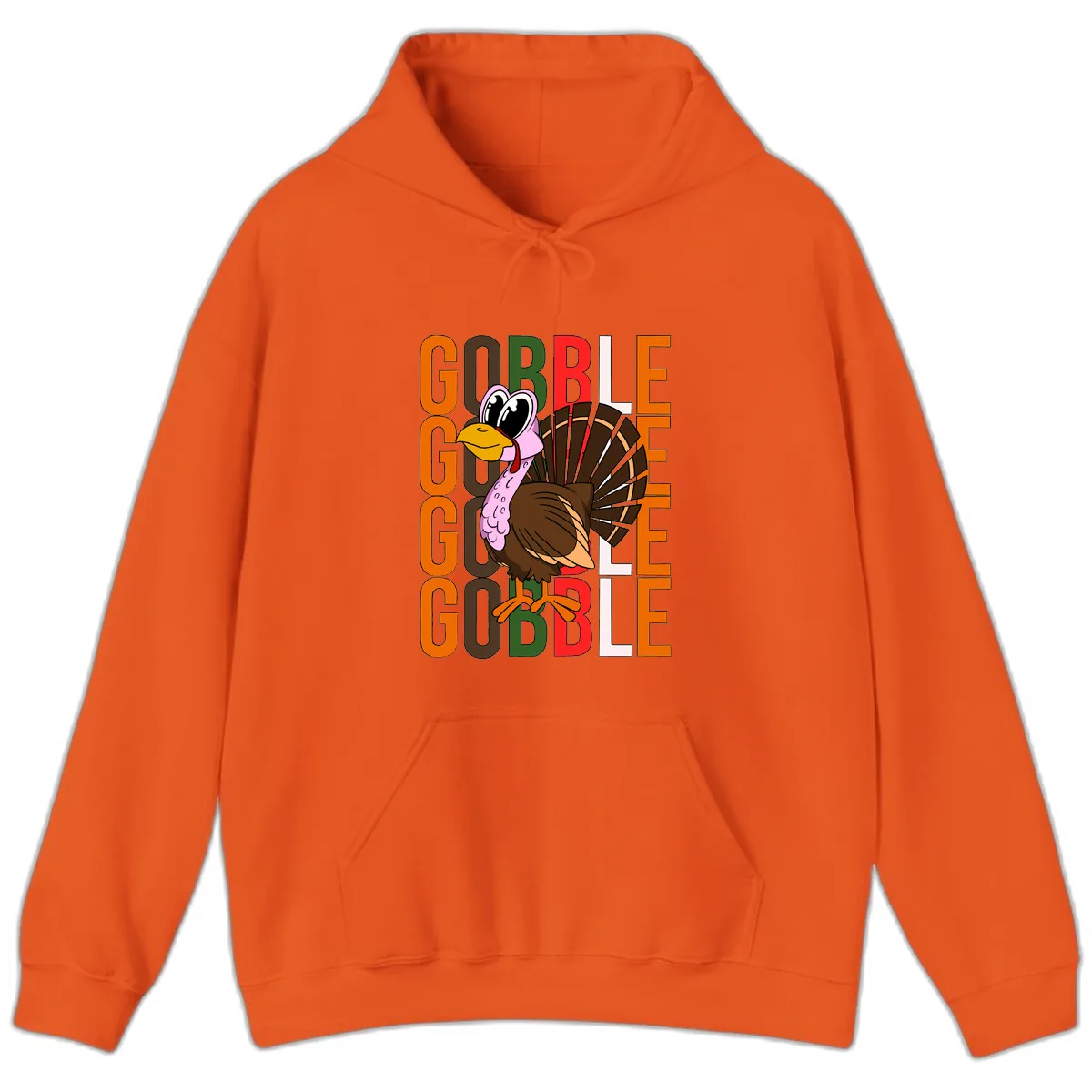Gobble Turkey Thanksgiving Design Hoodie in Orange