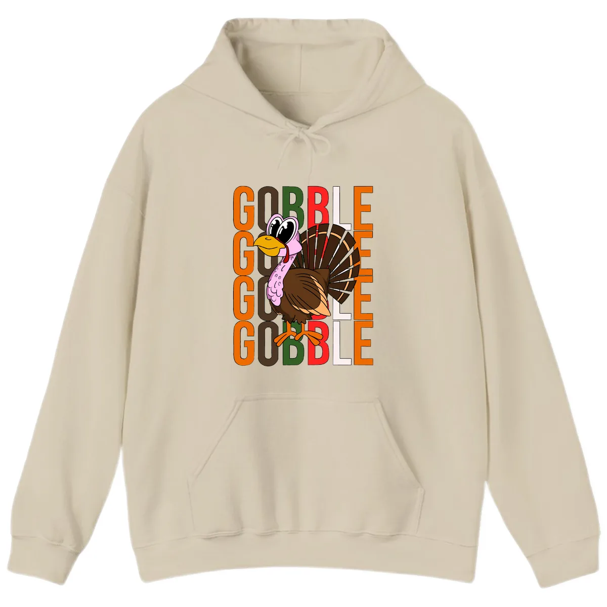 Gobble Turkey Thanksgiving Design Hoodie in Sand
