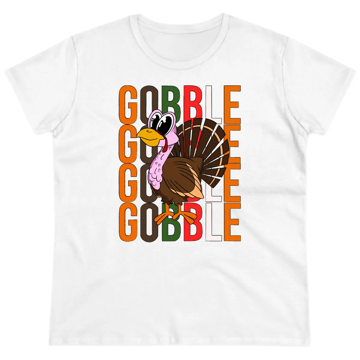 Gobble Turkey Thanksgiving Design Ladies Tee in White