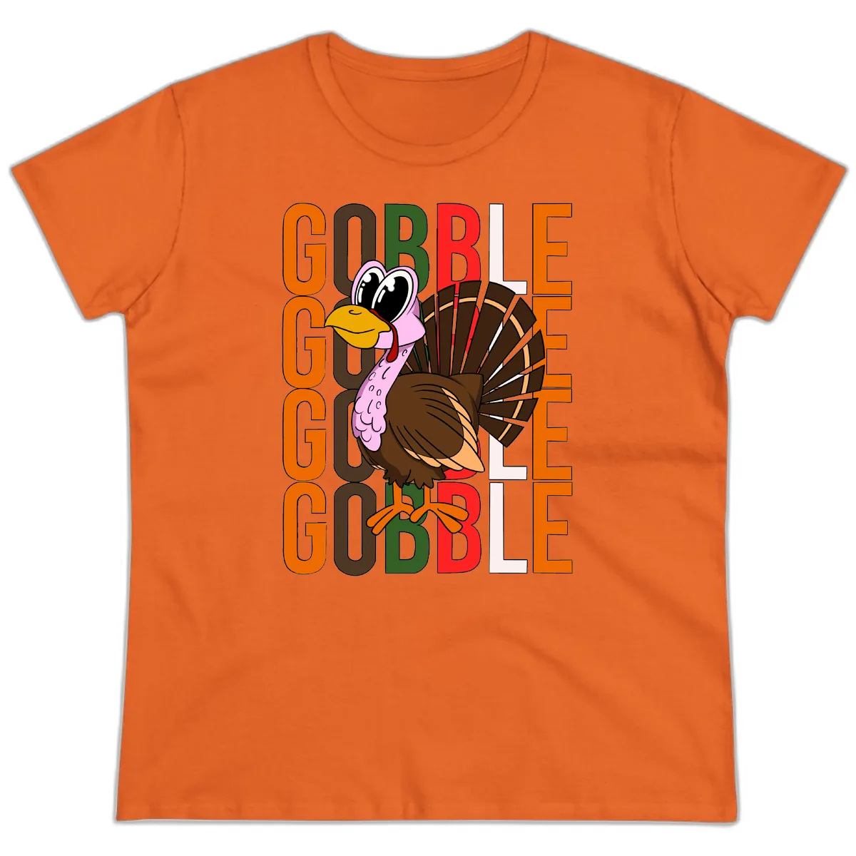 Gobble Turkey Thanksgiving Design Ladies Tee in Orange