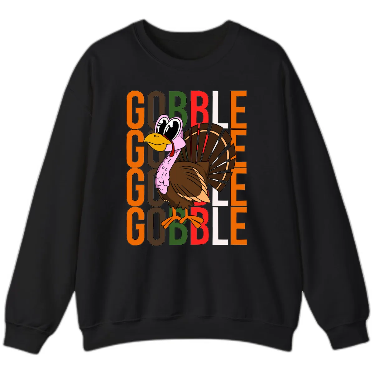 Gobble Turkey Thanksgiving Design Sweatshirt in Black