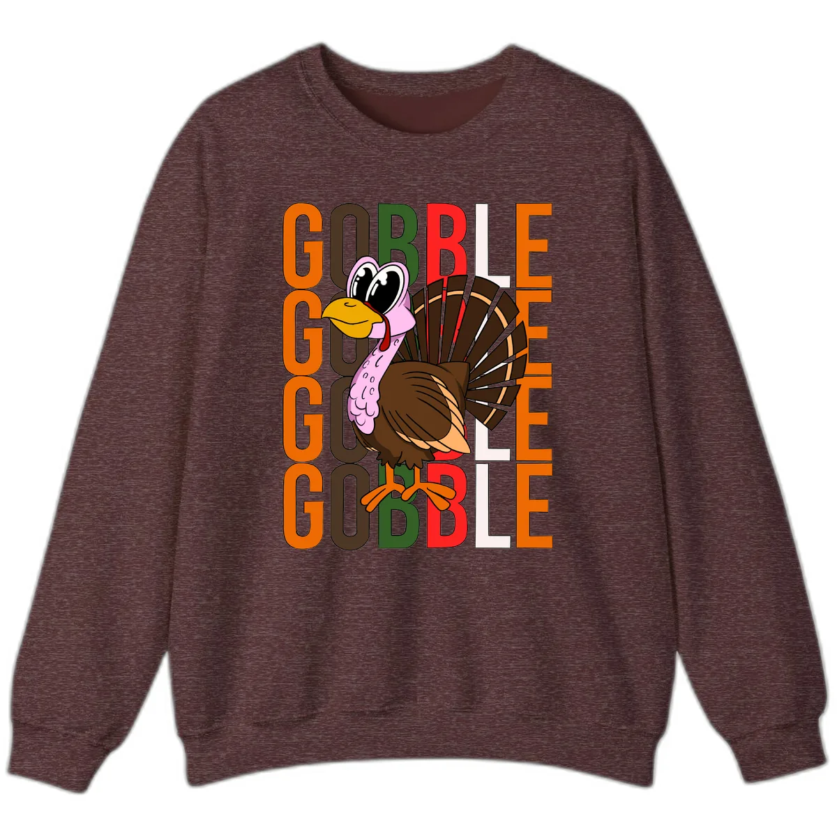 Gobble Turkey Thanksgiving Design Sweatshirt in Heather Sport Dark Maroon