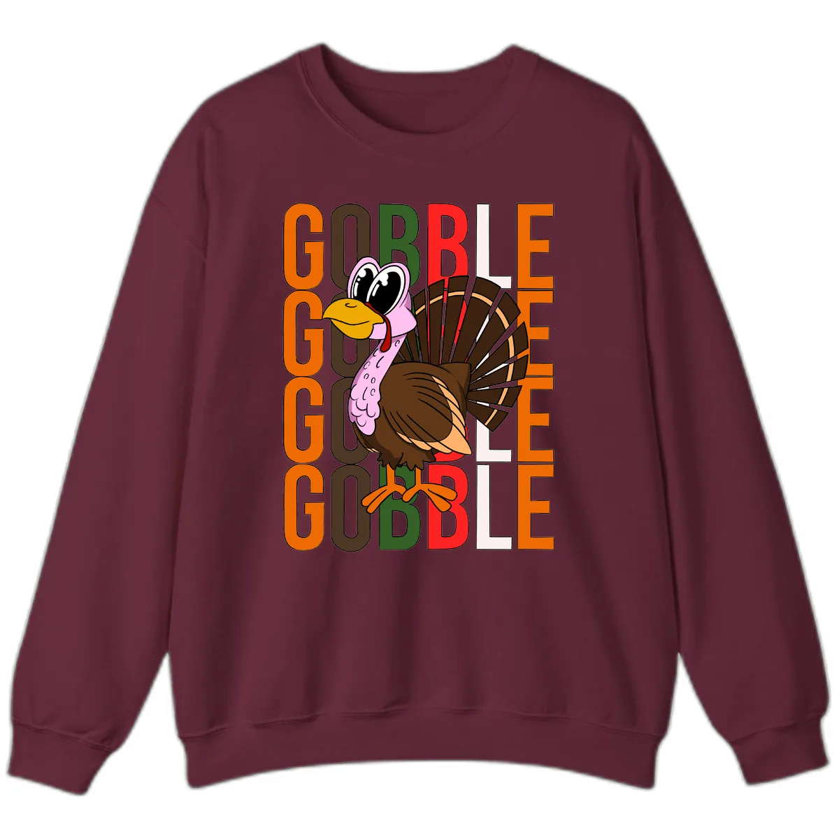 Gobble Turkey Thanksgiving Design Sweatshirt in Maroon