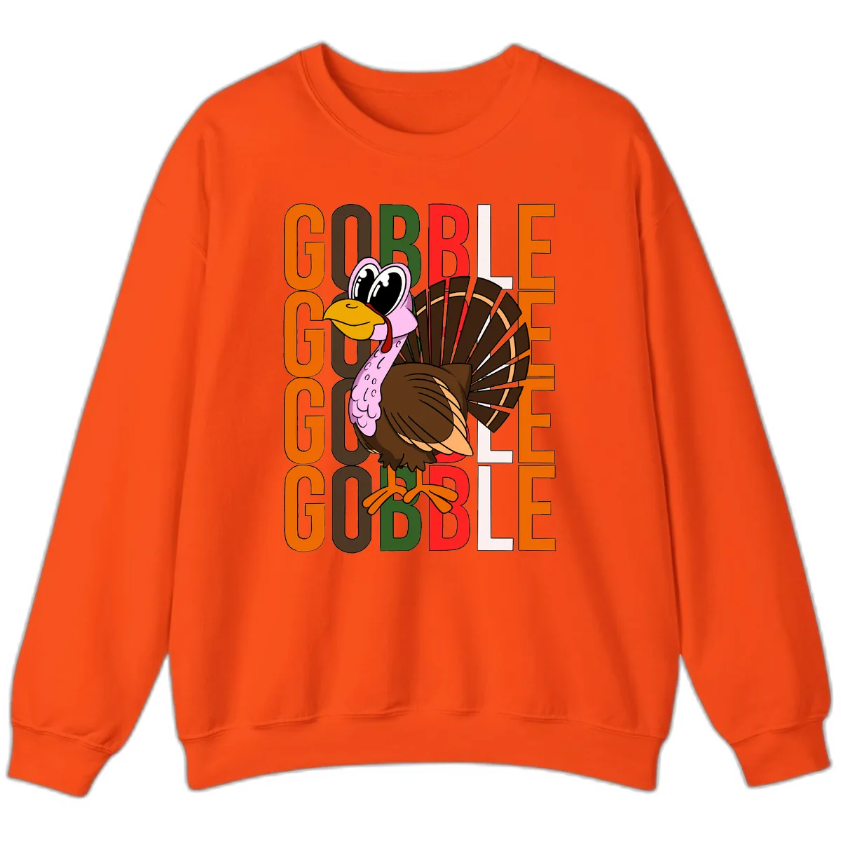 Gobble Turkey Thanksgiving Design Sweatshirt in Orange