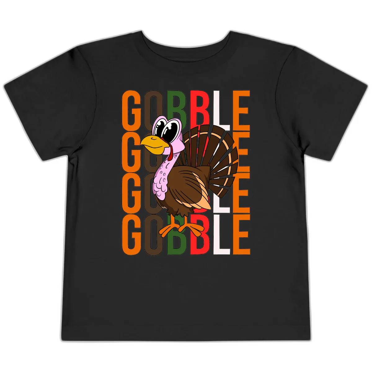 Gobble Turkey Thanksgiving Design Toddler T-Shirt in Black