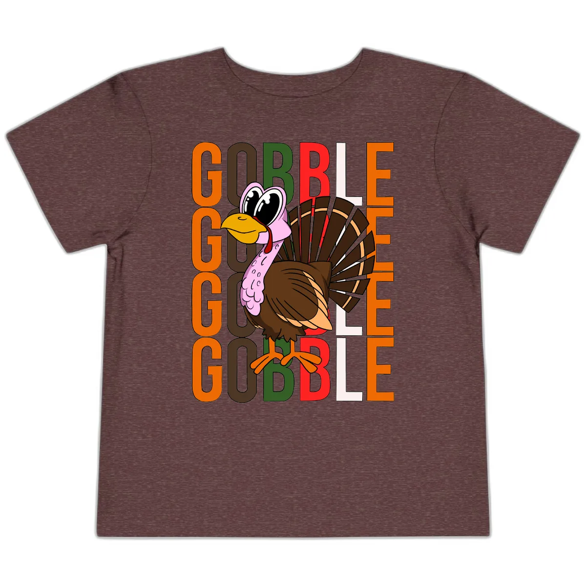 Gobble Turkey Thanksgiving Design Toddler T-Shirt in Heather Maroon