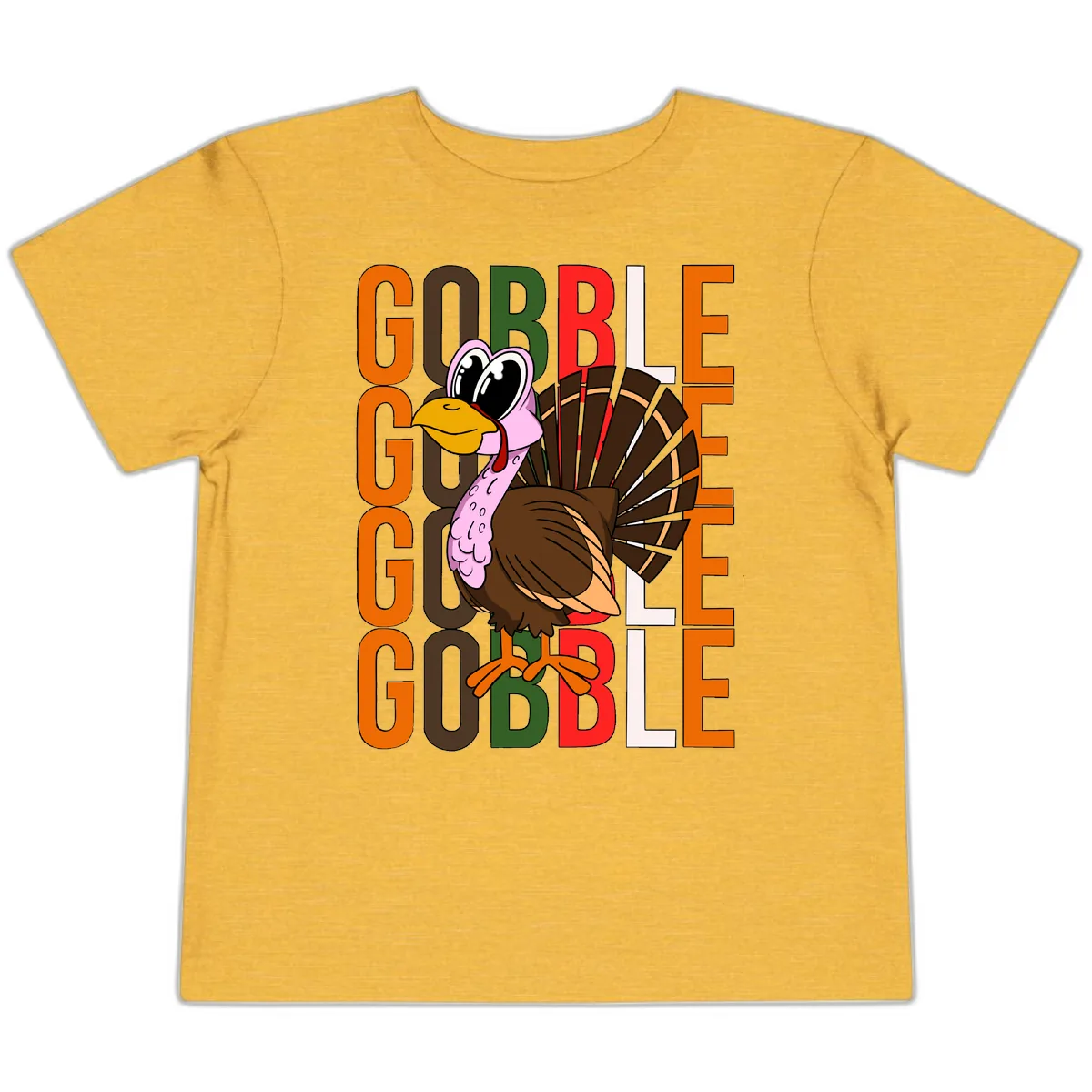 Gobble Turkey Thanksgiving Design Toddler T-Shirt in Heather Yellow Gold