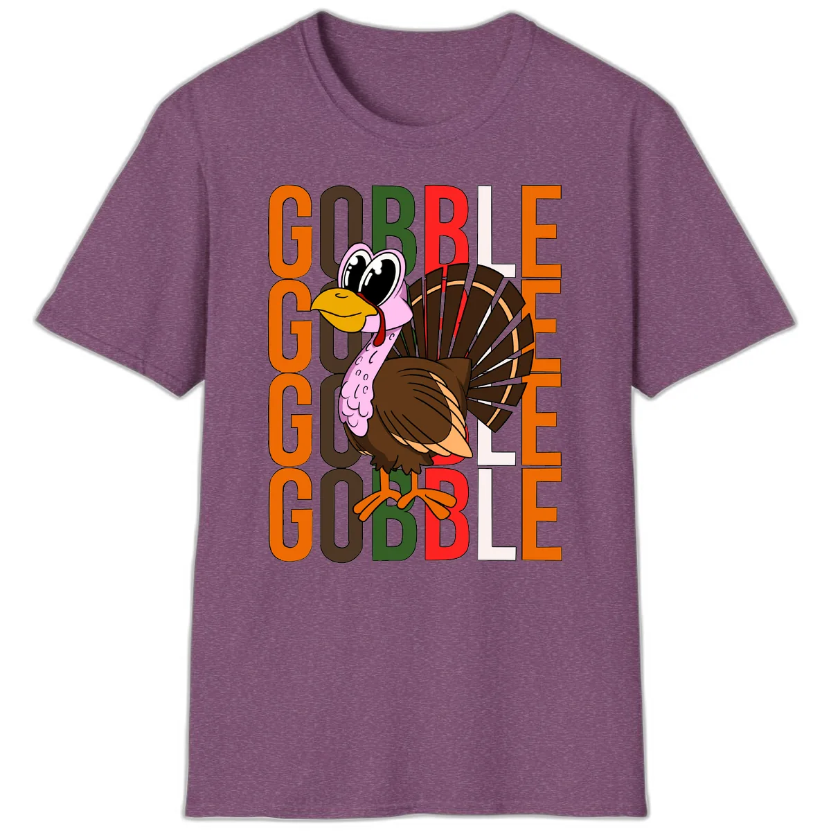 Gobble Turkey Thanksgiving Design T-Shirt in Heather Maroon