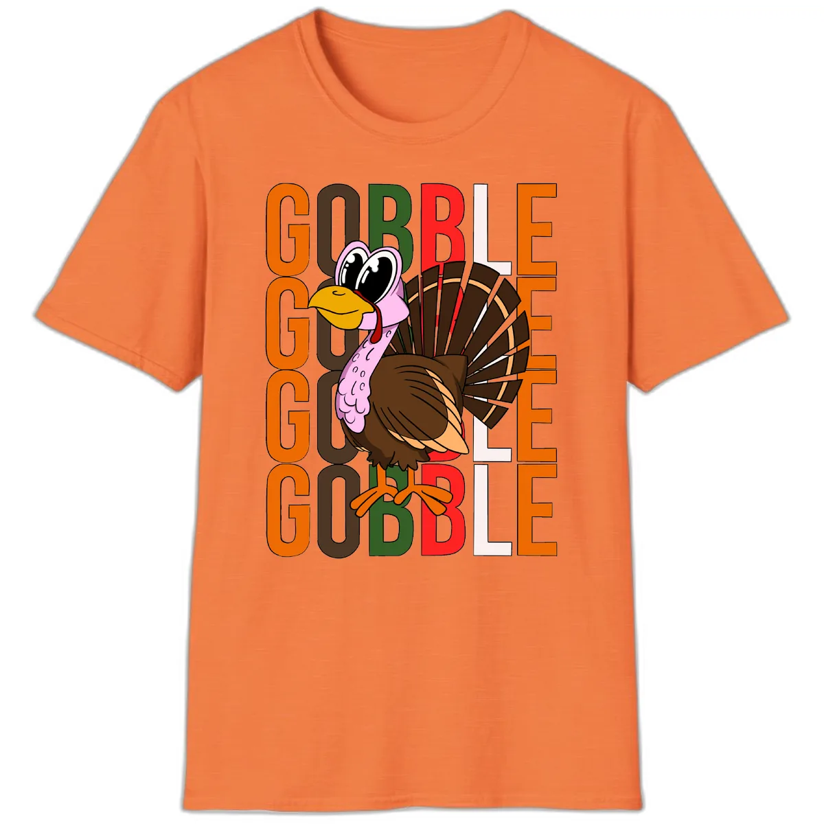 Gobble Turkey Thanksgiving Design T-Shirt in Heather Orange
