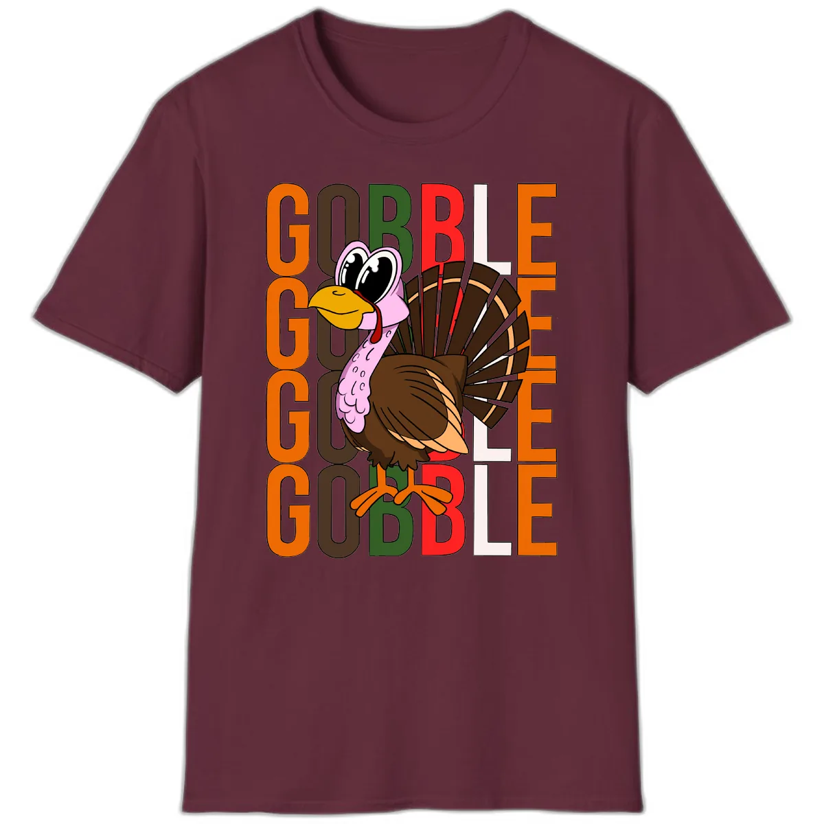 Gobble Turkey Thanksgiving Design T-Shirt in Maroon