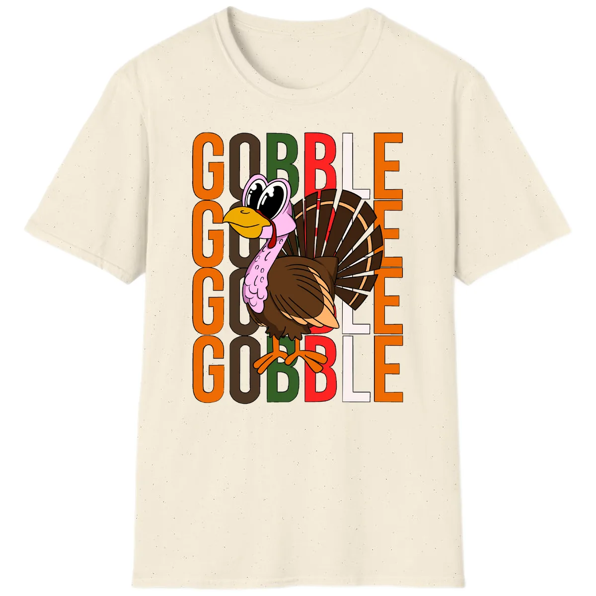 Gobble Turkey Thanksgiving Design T-Shirt in Natural