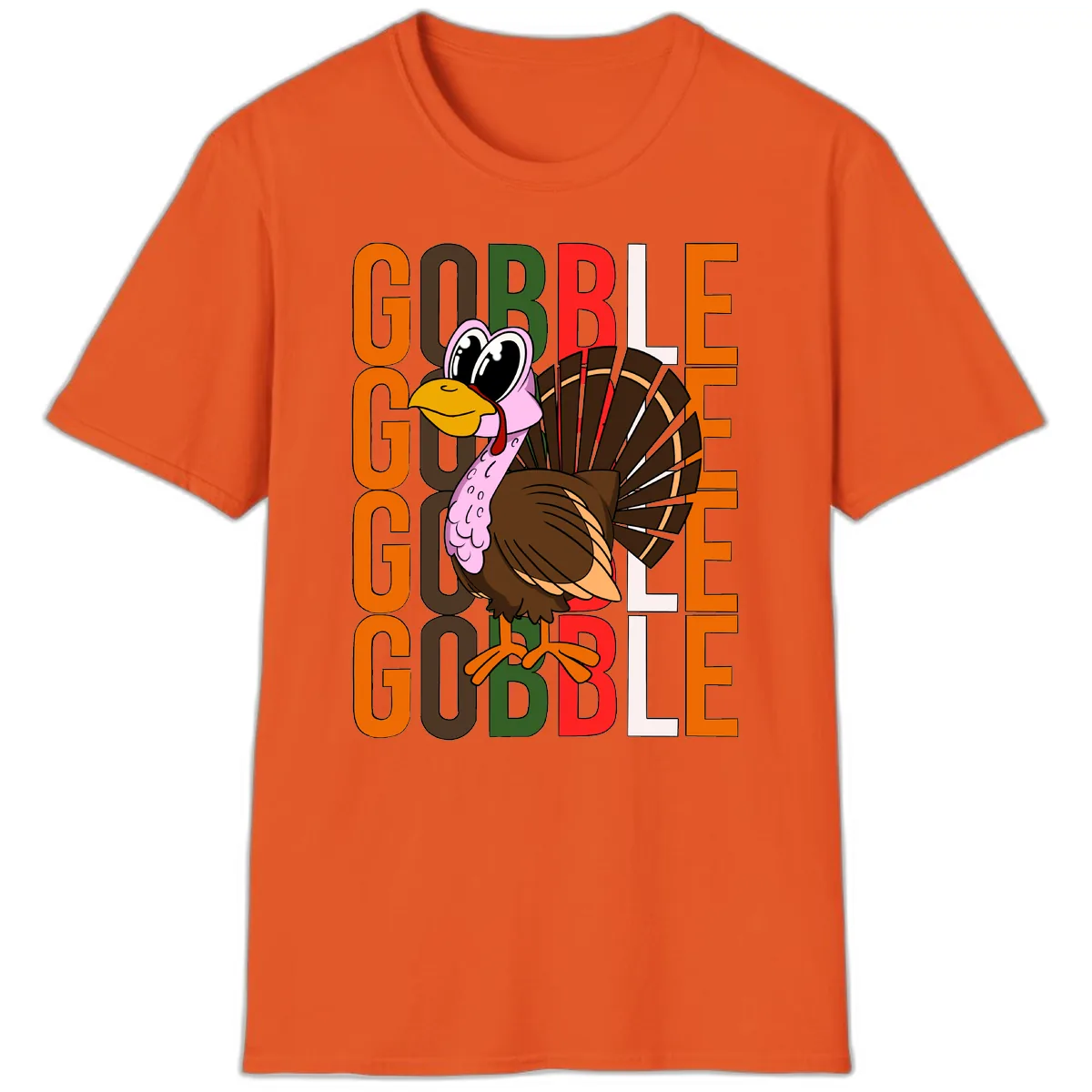 Gobble Turkey Thanksgiving Design T-Shirt in Orange
