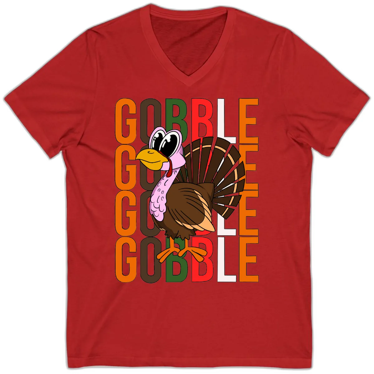 Gobble Turkey Thanksgiving Design V-Neck in Red