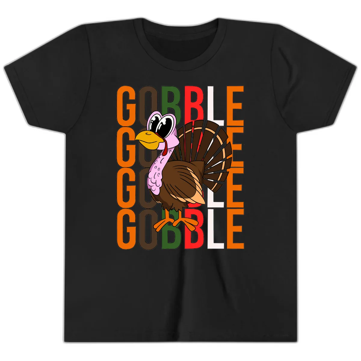Gobble Turkey Thanksgiving Design Youth T-Shirt in Black