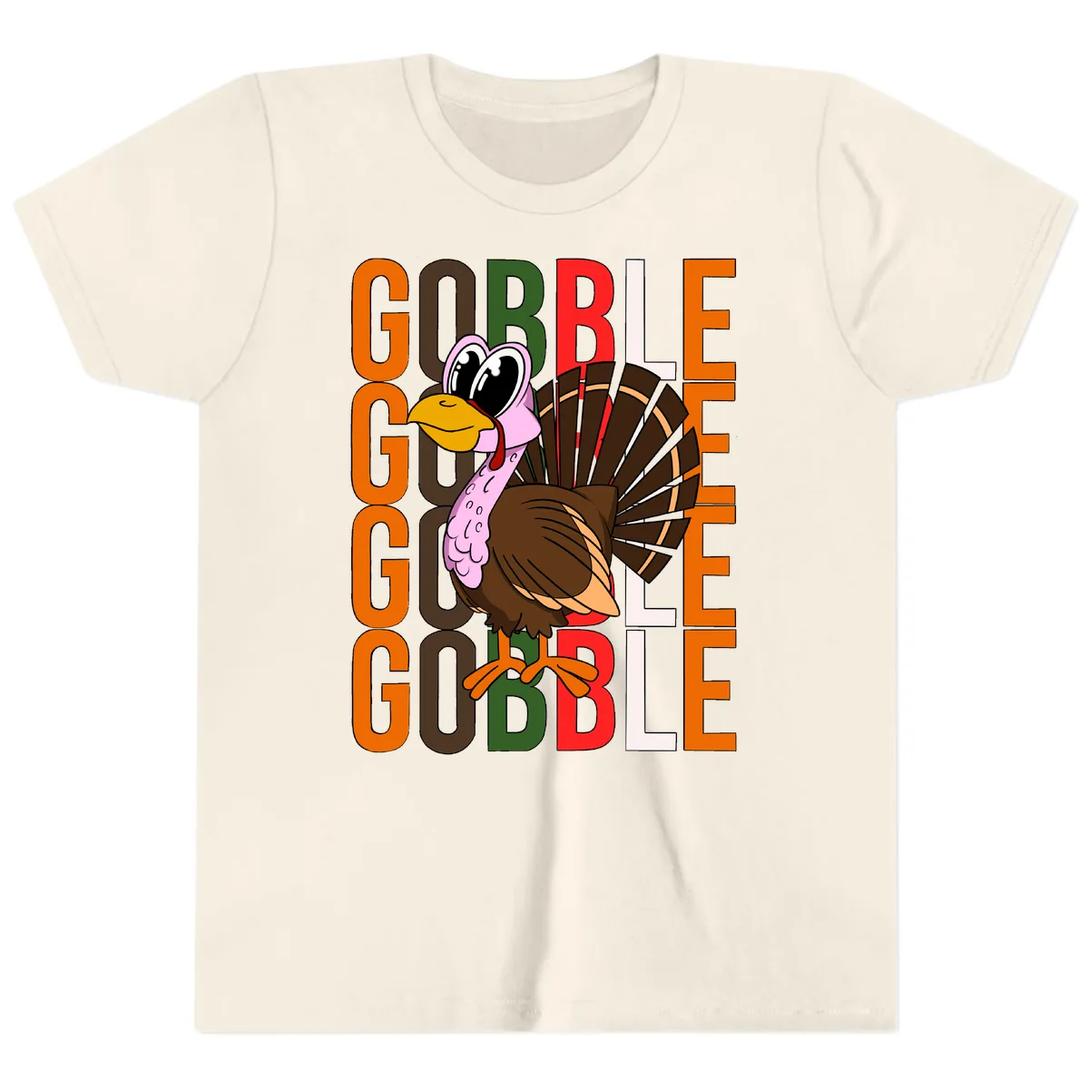 Gobble Turkey Thanksgiving Design Youth T-Shirt in Natural