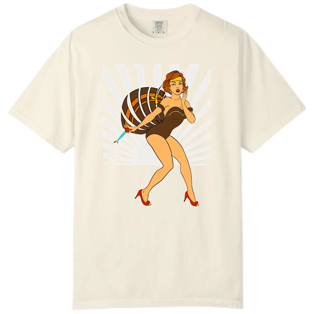 Pin-Up Girl With Barrel And Dagger Comfort Color in Ivory