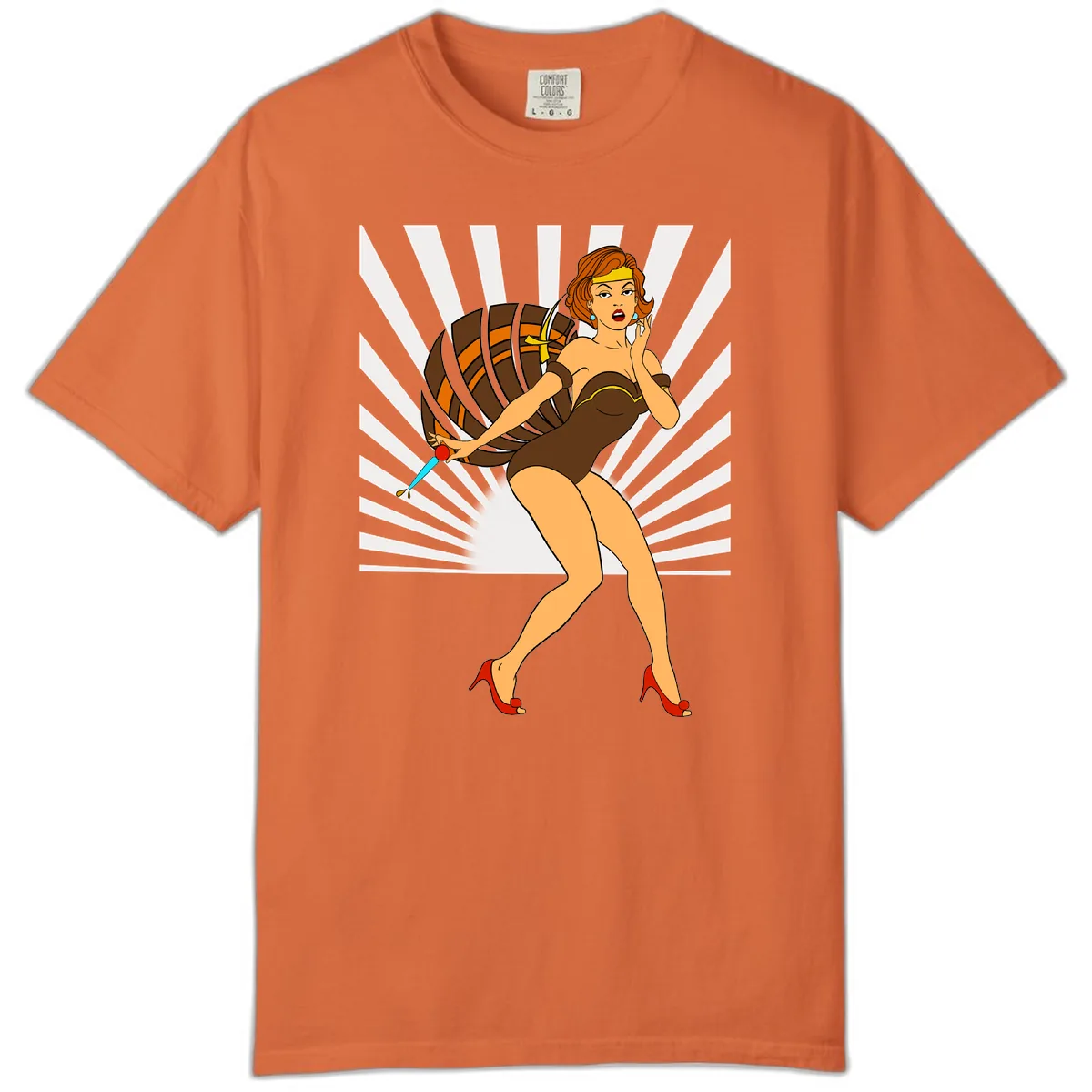 Pin-Up Girl With Barrel And Dagger Comfort Color in Burnt Orange