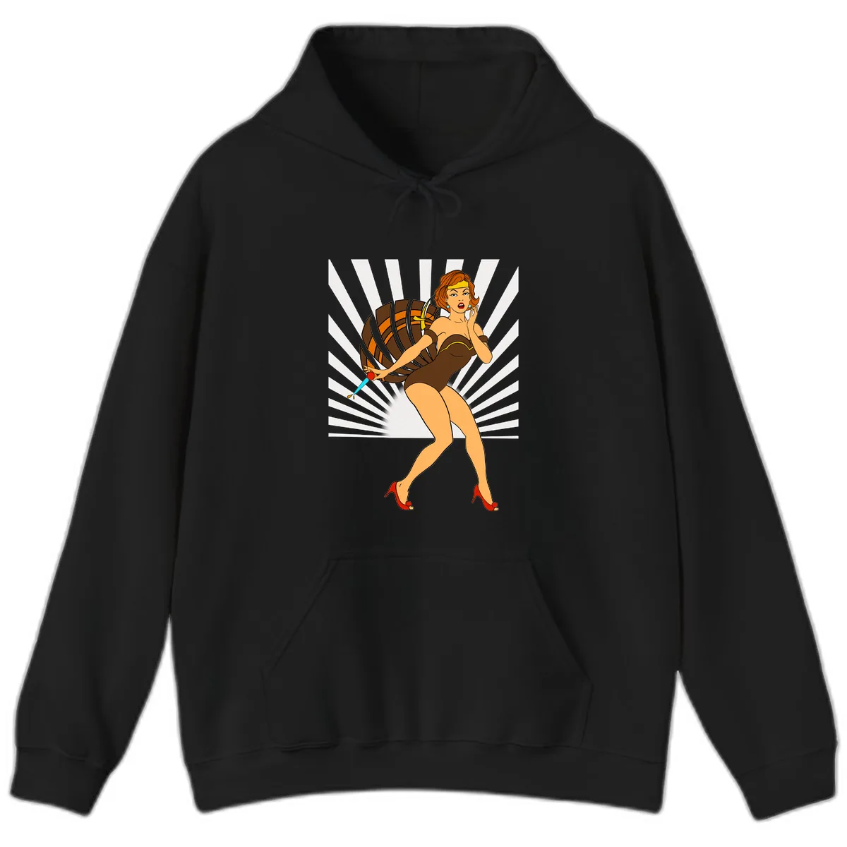 Pin-Up Girl With Barrel And Dagger Hoodie in Black