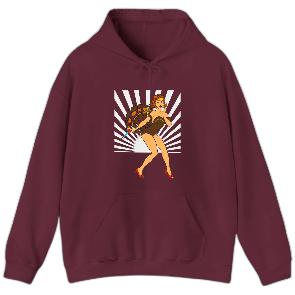 Pin-Up Girl With Barrel And Dagger Hoodie in Maroon
