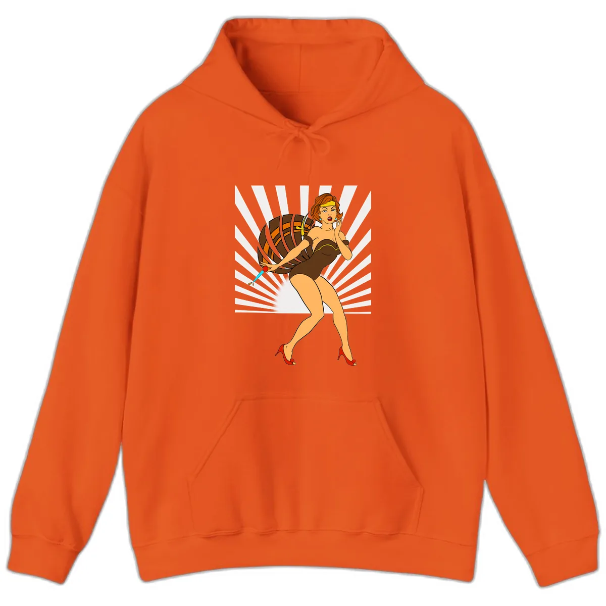 Pin-Up Girl With Barrel And Dagger Hoodie in Orange