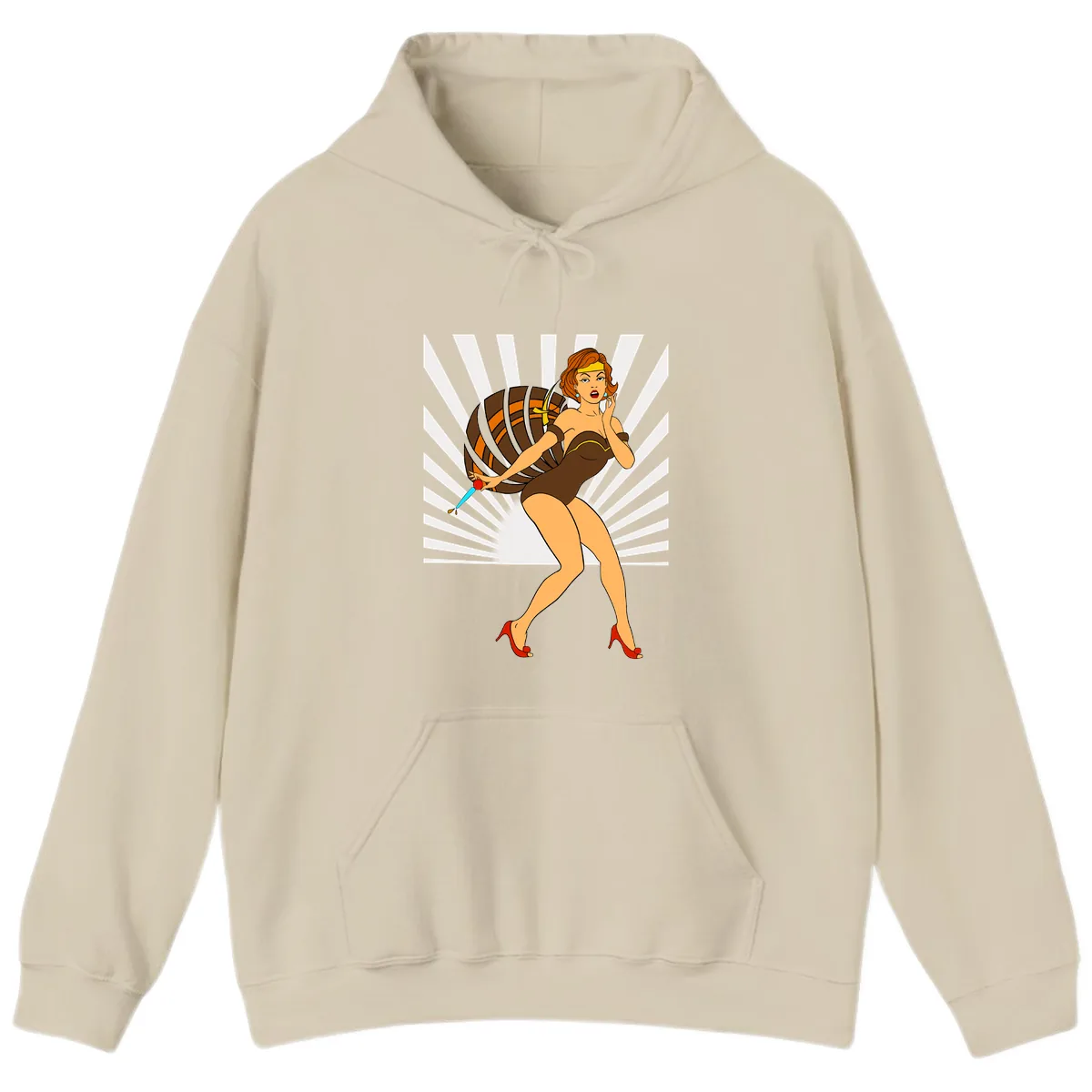 Pin-Up Girl With Barrel And Dagger Hoodie in Sand