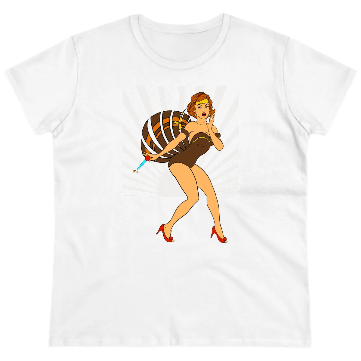 Pin-Up Girl With Barrel And Dagger Ladies Tee in White