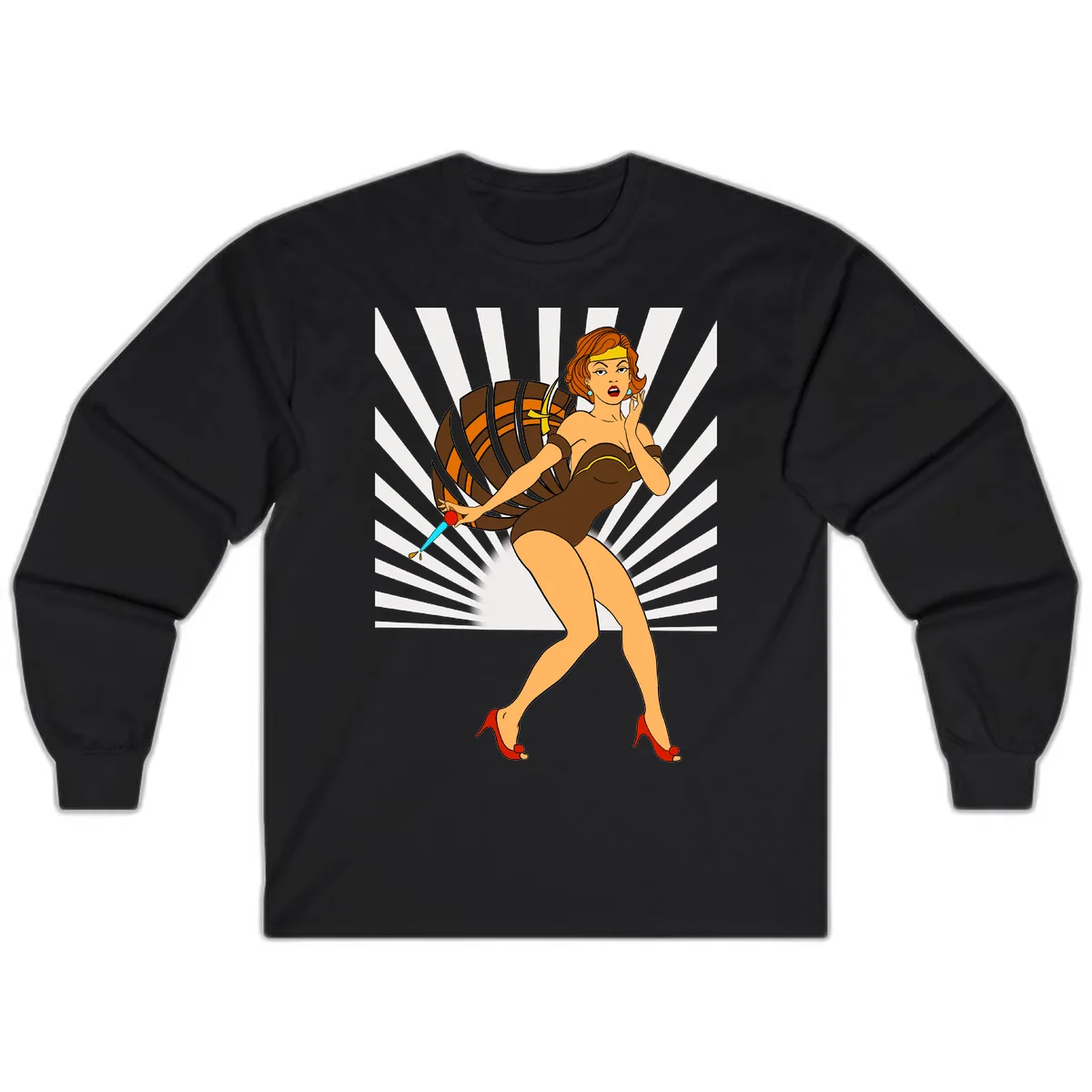 Pin-Up Girl With Barrel And Dagger Long Sleeve in Black